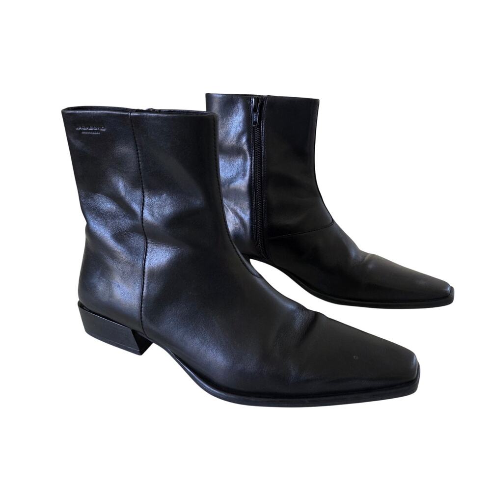 Vagabond Shoemakers Black Leather Ankle Boots Womens EU 36 US 6 Square Toe Zip